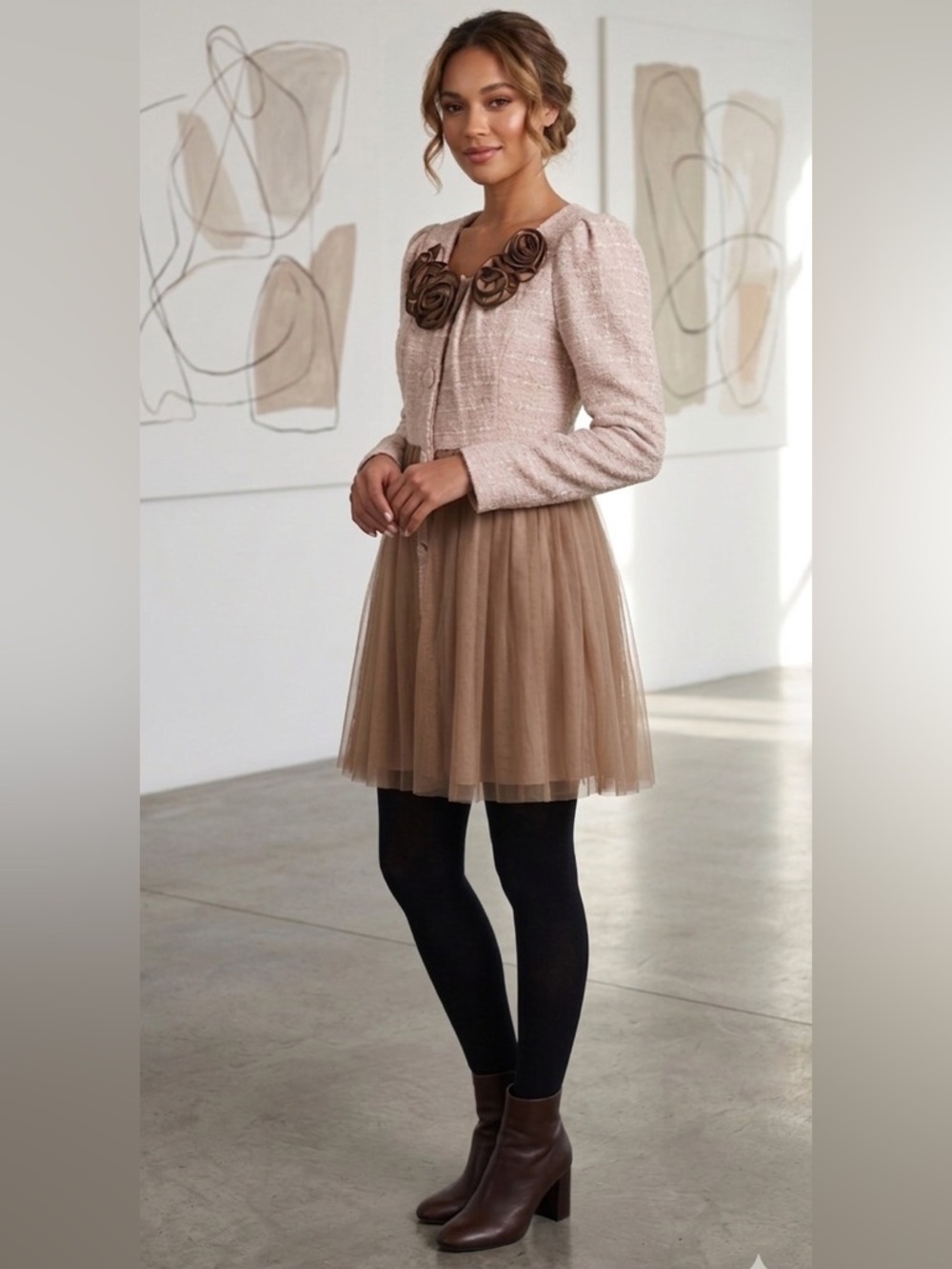 Boho Chic NWT Anthropologie Tweed Rosette Jacket – Romantic & Elegant NWT 150.00